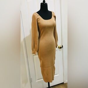 Elegant Tan Midi Dress